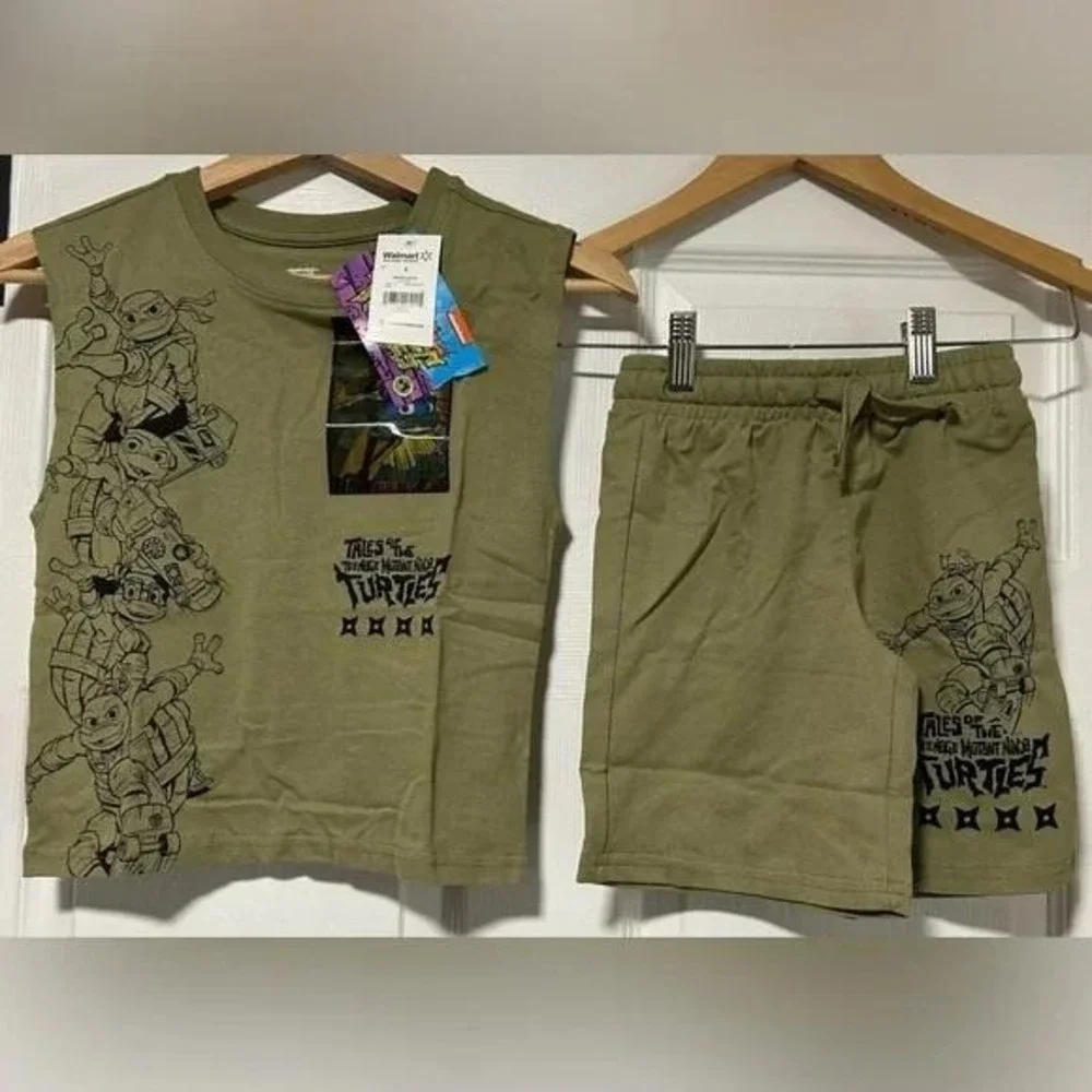 Nickelodeon TMNT Boys‎ Muscle Tank and Shorts Set Olive Green Sz 6 / #26556